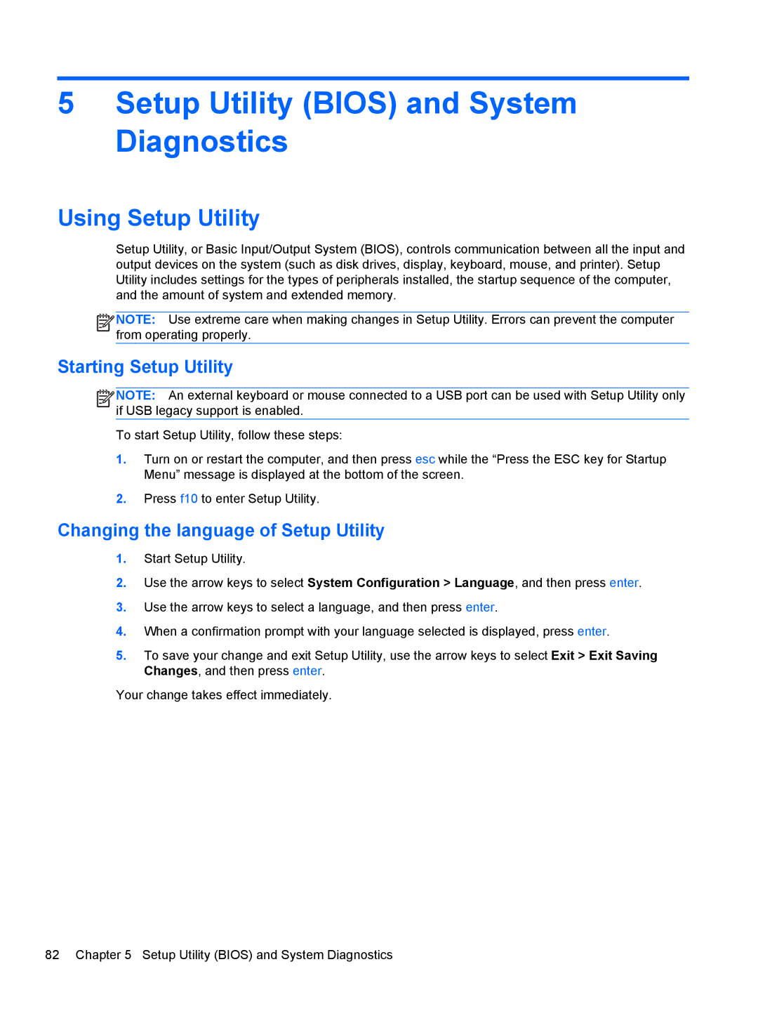 HP 680689-001 manual Setup Utility Bios and System Diagnostics, Using Setup Utility, Starting Setup Utility 