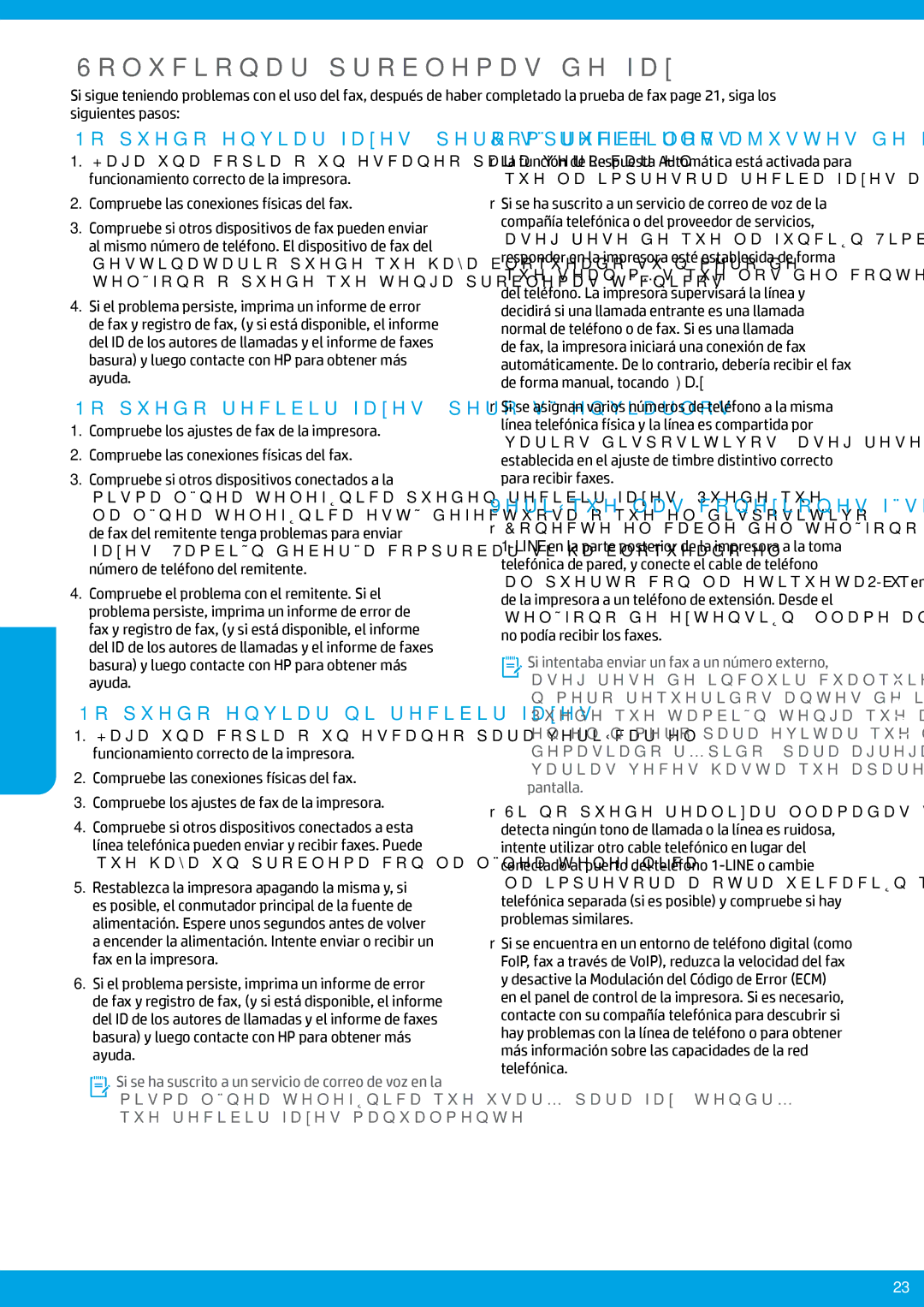 HP 6815 Solucionar problemas de fax, No puedo enviar faxes, pero sí recibirlos, No puedo recibir faxes, pero sí enviarlos 