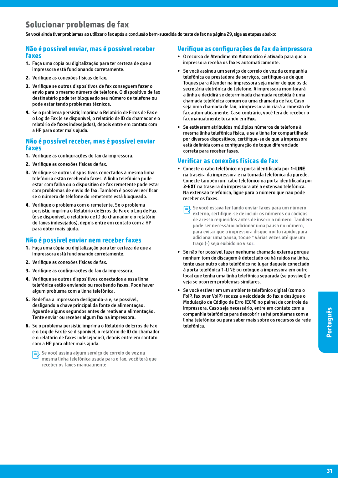 HP 6815, 6812 manual Solucionar problemas de fax, Não é possível enviar, mas é possível receber faxes 