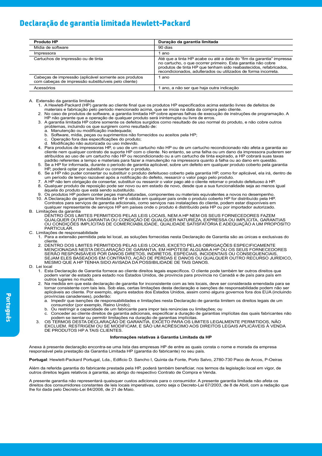 HP 6812, 6815 manual Declaração de garantia limitada Hewlett-Packard 