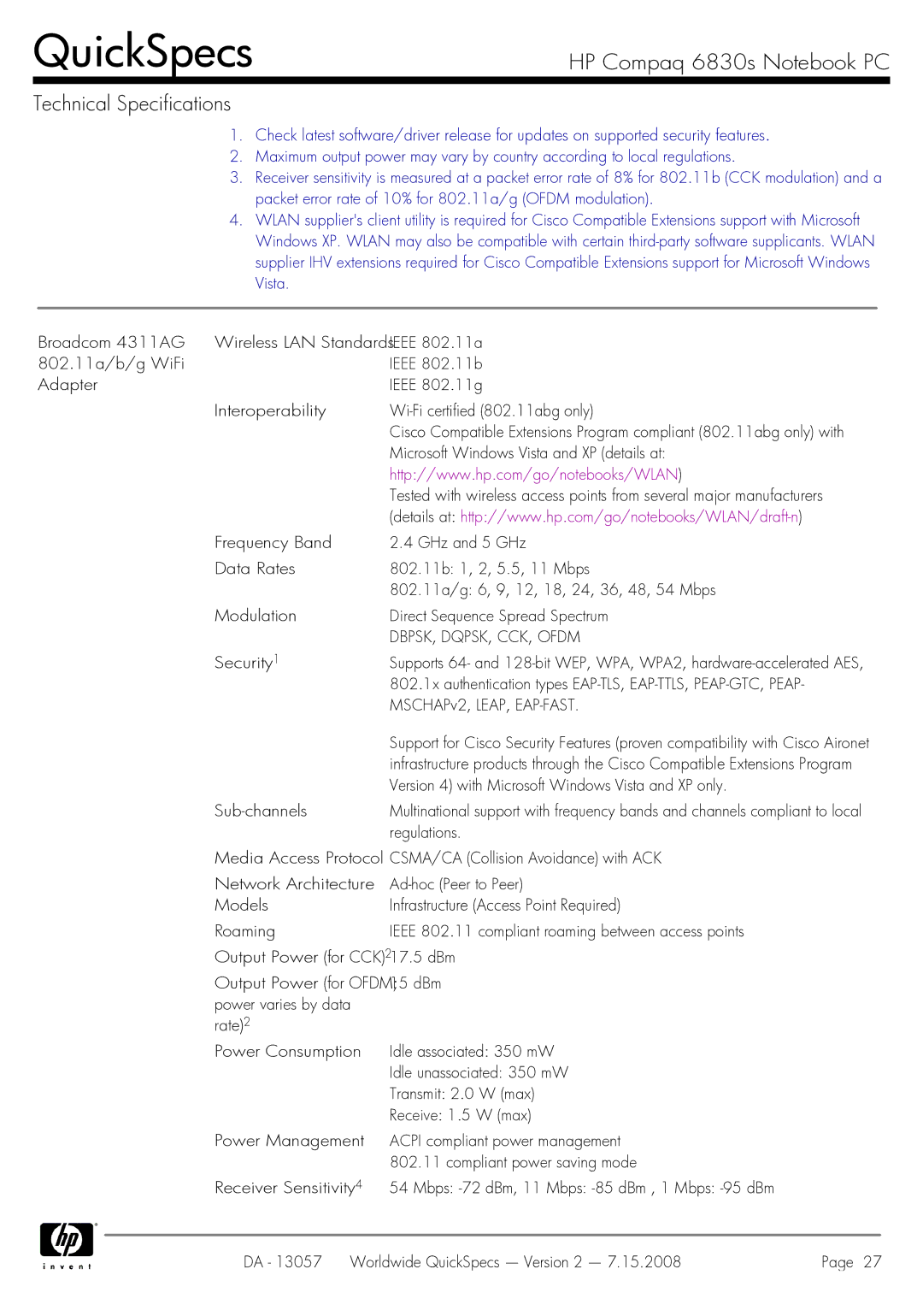 HP 6830s manual Security 