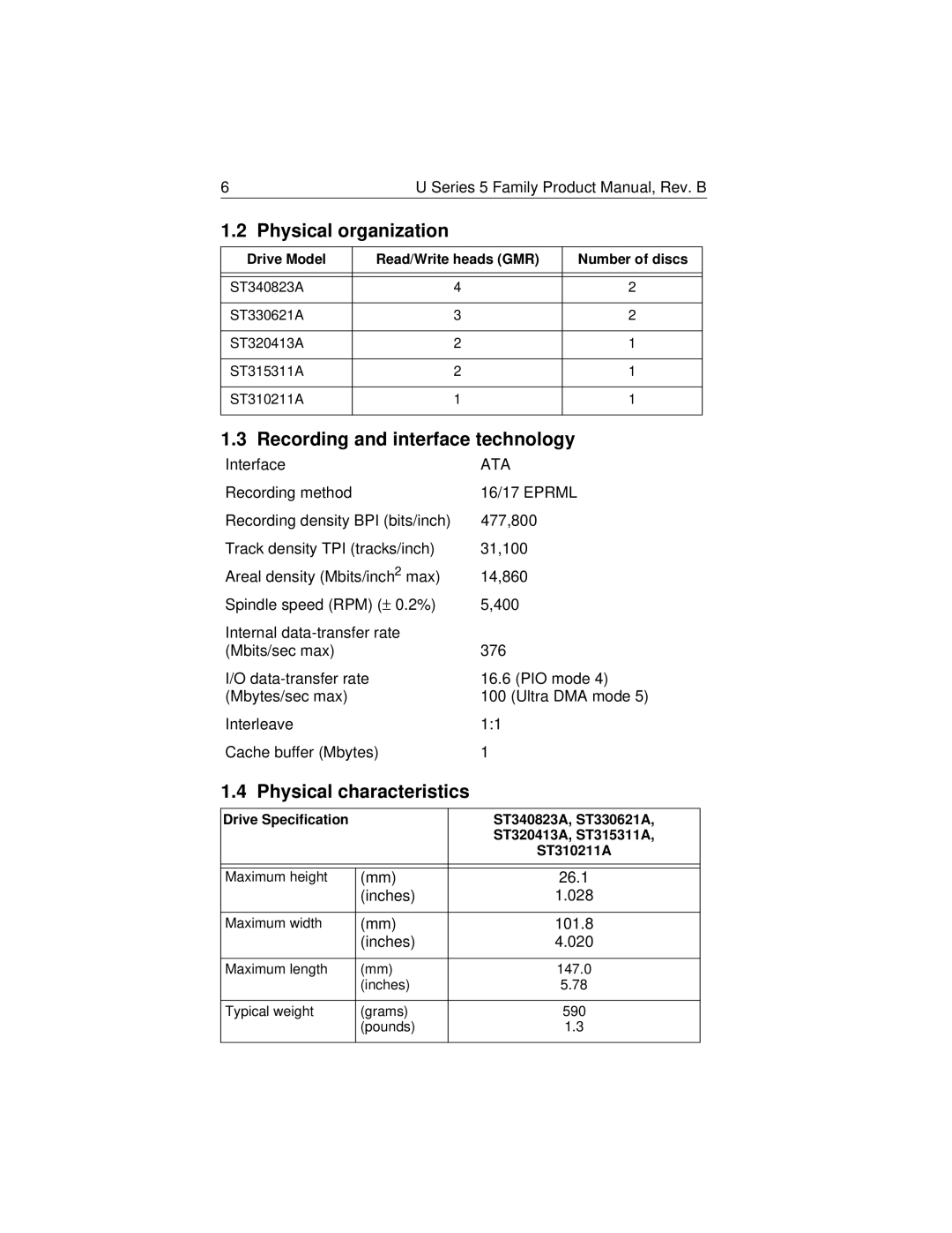 HP 6738 (US), 6831 (LA), 8829 (LA) manual Physical organization, Recording and interface technology, Physical characteristics 