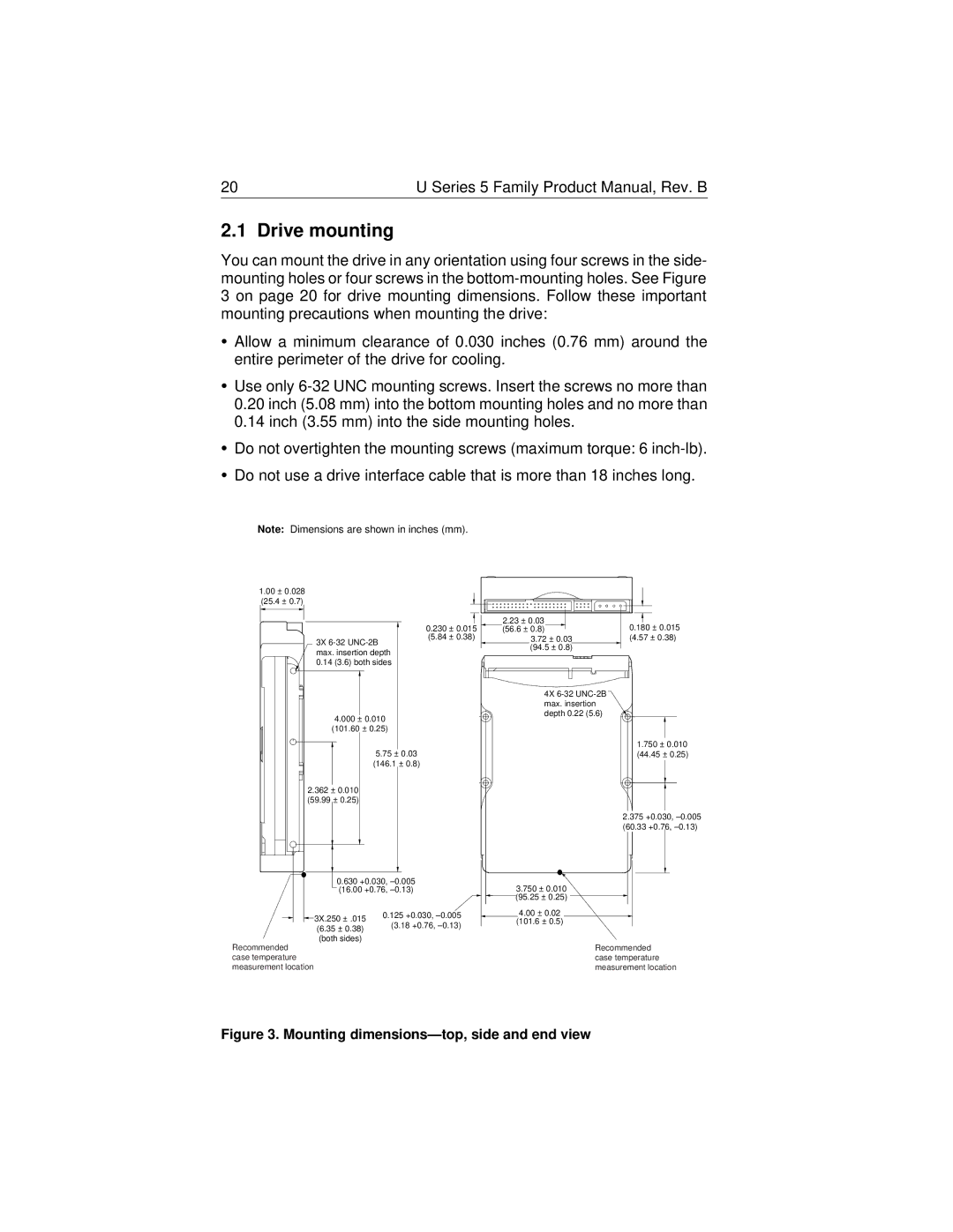 HP 8822 (LA), 6831 (LA), 6738 (US), 8829 (LA) manual Drive mounting, Mounting dimensions-top, side and end view 