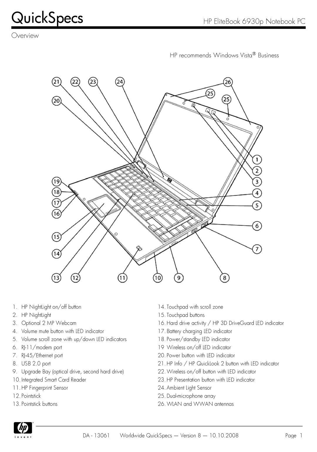 HP 6930p manual QuickSpecs 