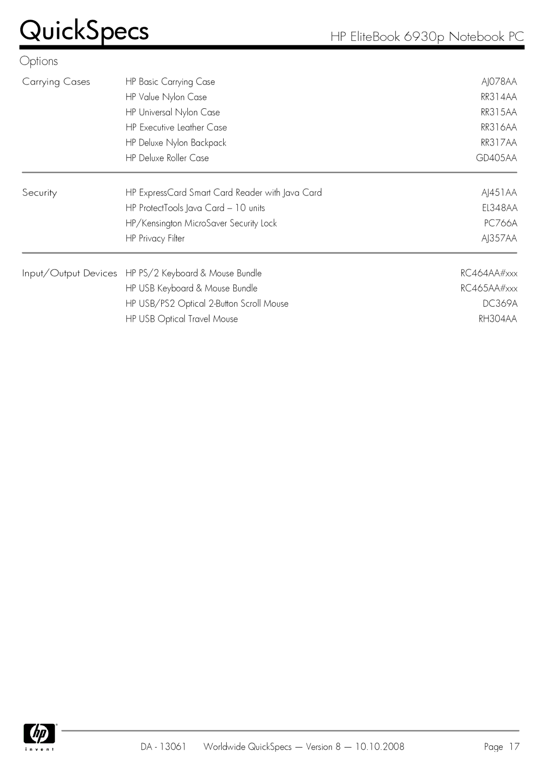 HP 6930p manual AJ078AA, RR314AA, RR315AA, RR316AA, RR317AA, GD405AA, AJ451AA, EL348AA, AJ357AA, RH304AA 