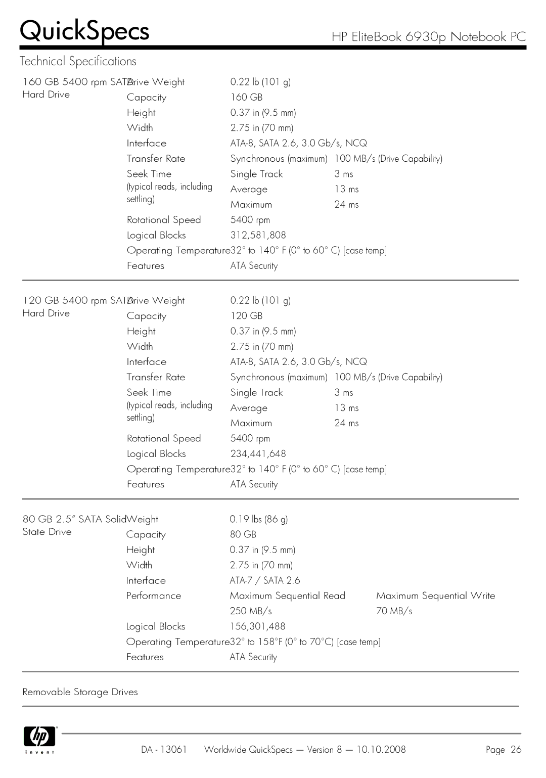 HP 6930p manual QuickSpecs 