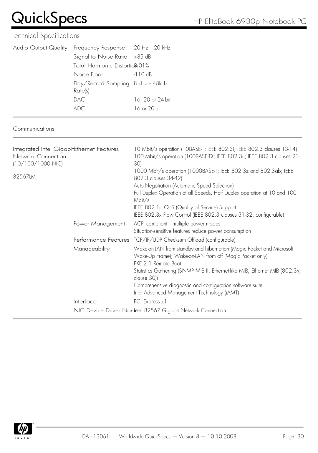 HP 6930p manual Dac, Adc 