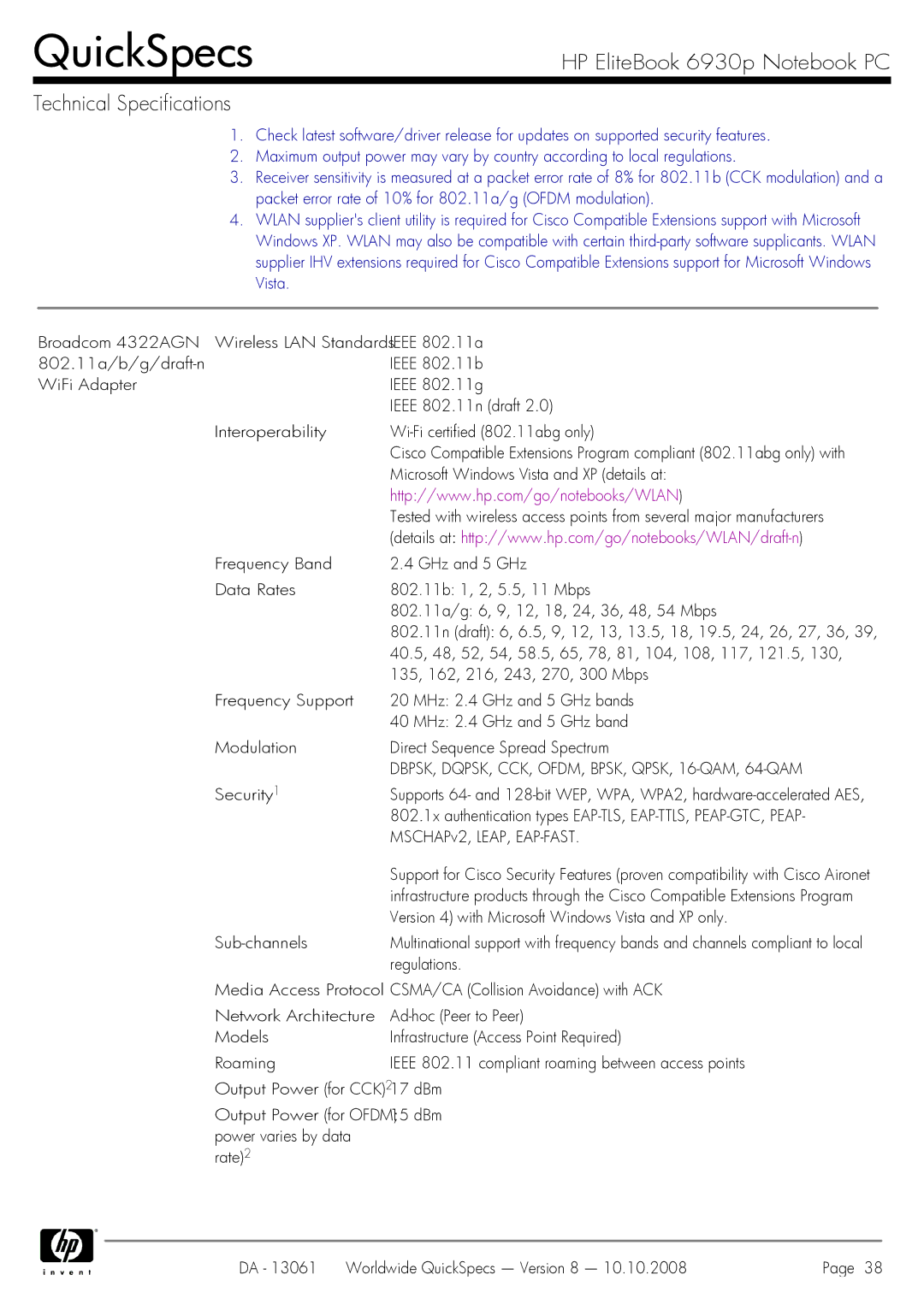 HP 6930p manual Regulations 