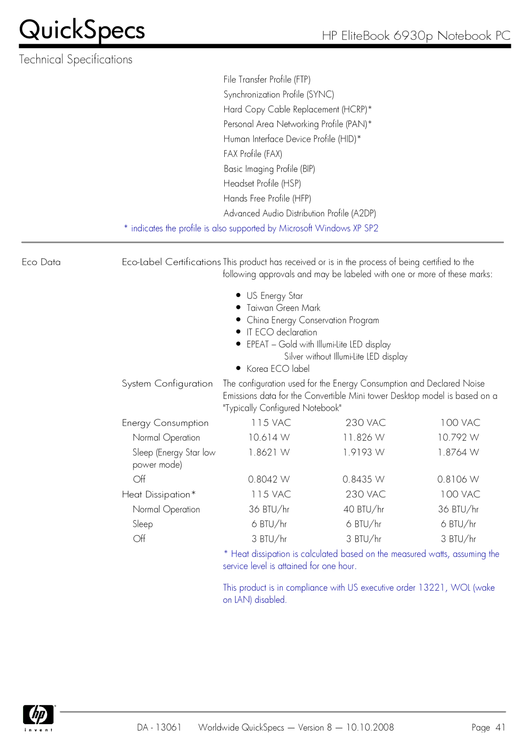 HP 6930p manual Typically Configured Notebook 