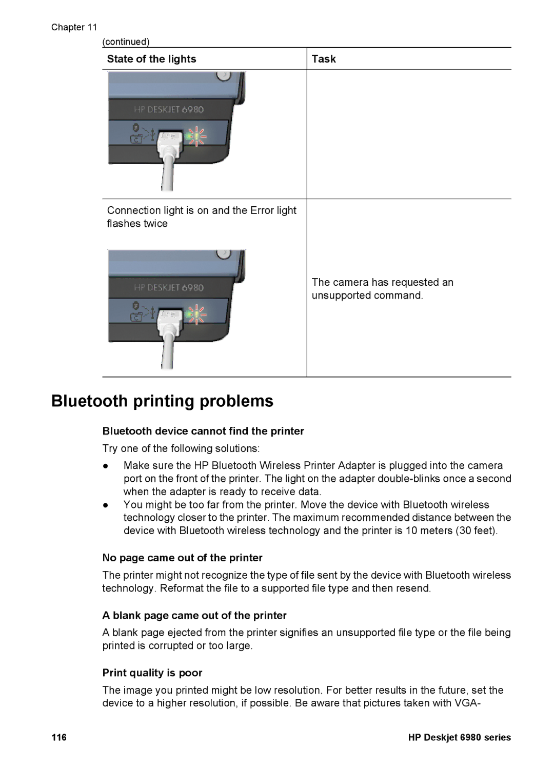 HP 6980 manual Bluetooth printing problems 