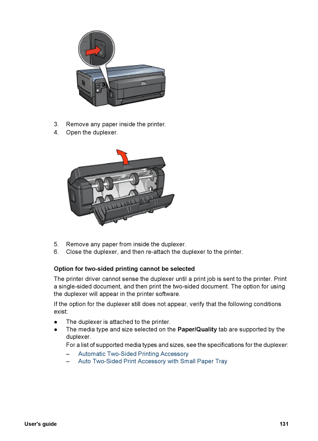 HP 6980 manual Option for two-sided printing cannot be selected 