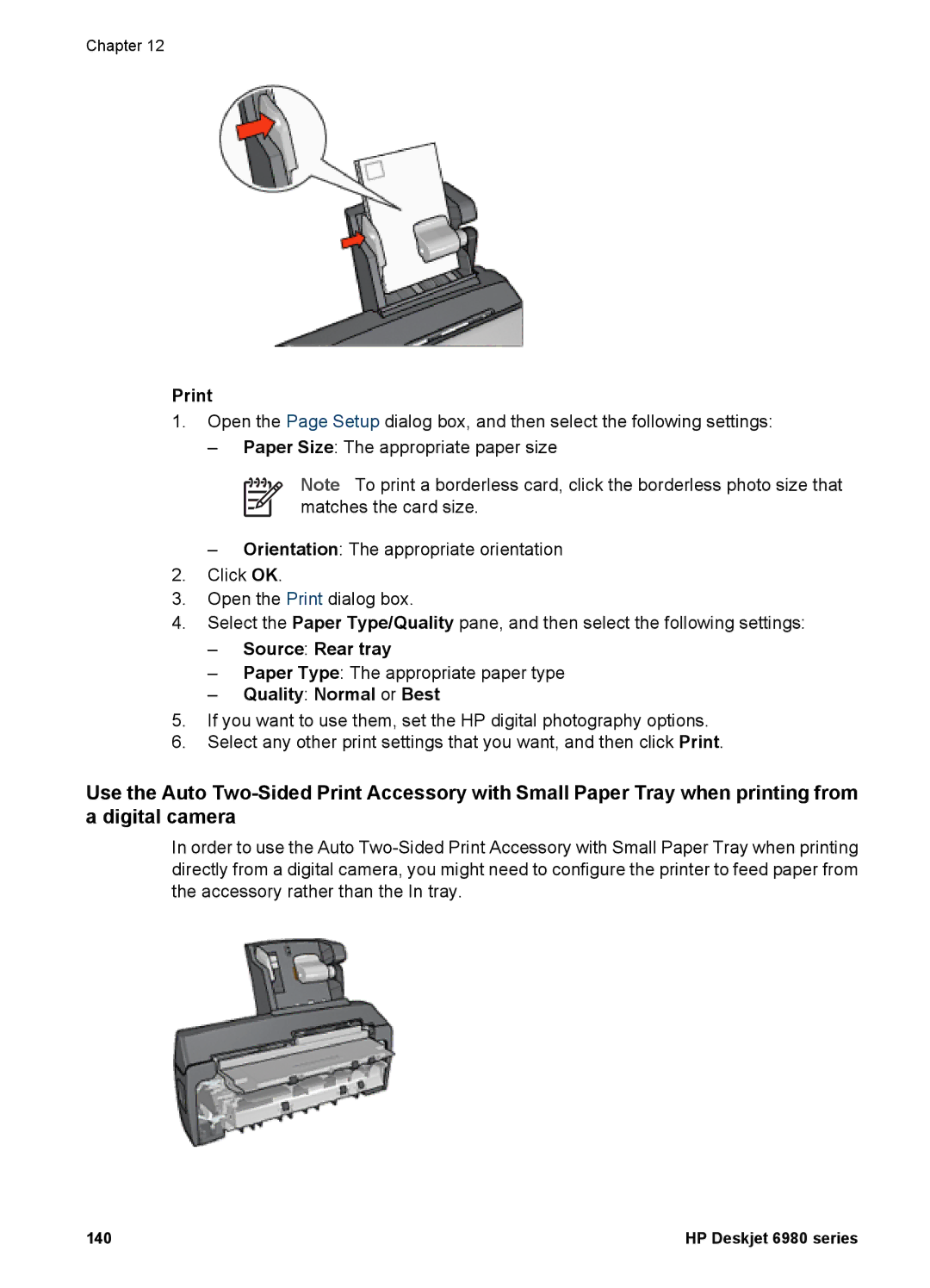 HP 6980 manual Print, Source Rear tray 