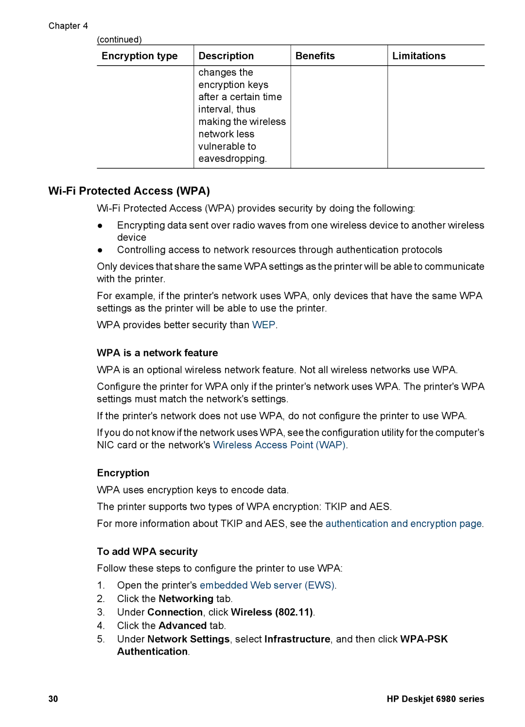 HP 6980 manual Wi-Fi Protected Access WPA 