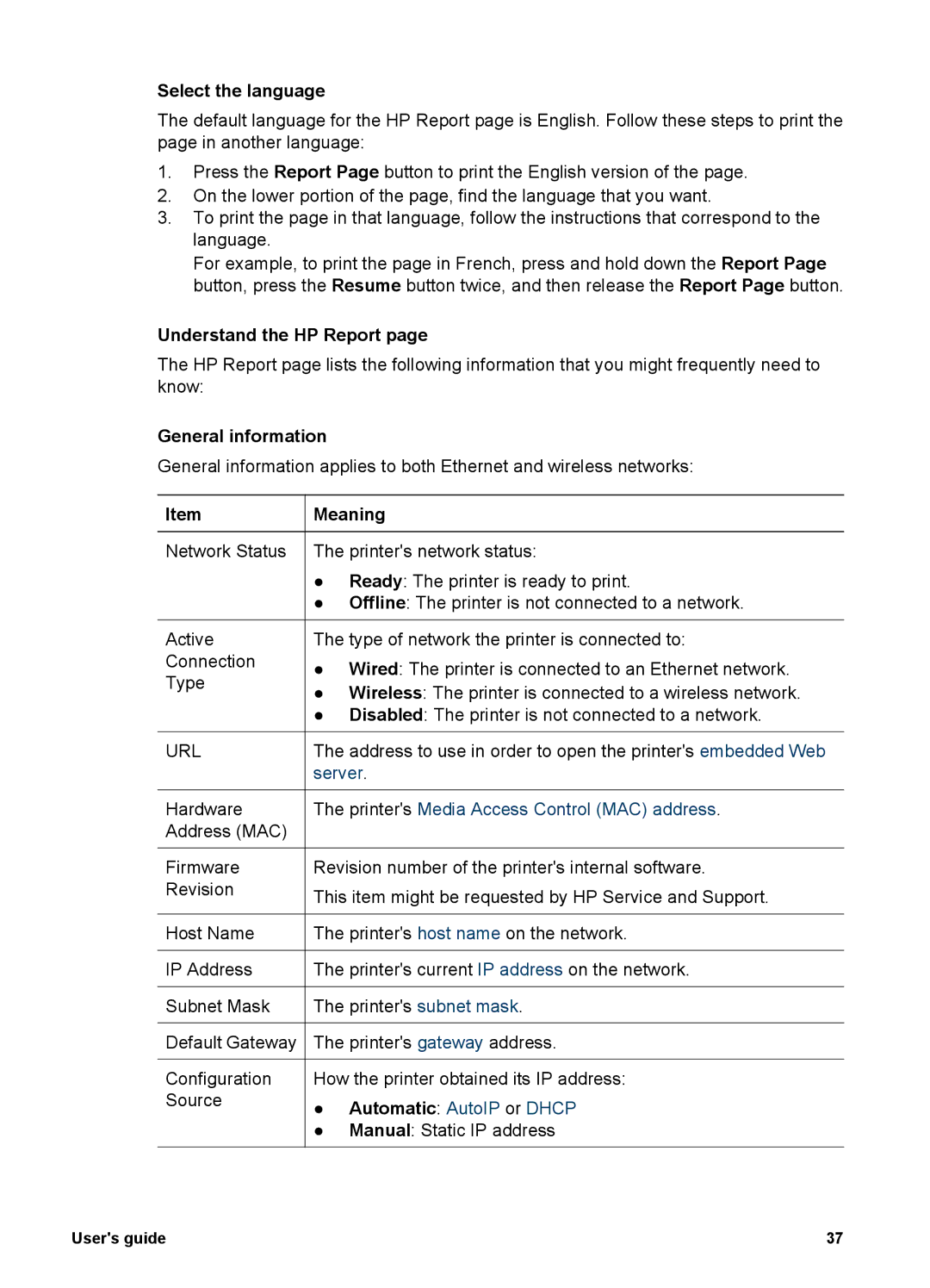 HP 6980 manual Select the language, Understand the HP Report, General information, Meaning 