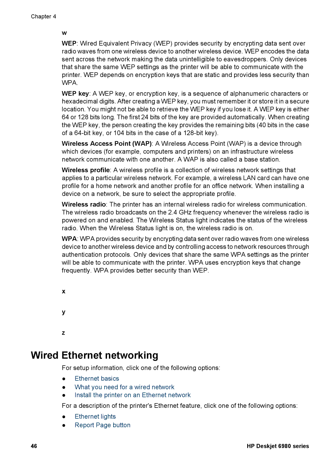 HP 6980 manual Wired Ethernet networking 