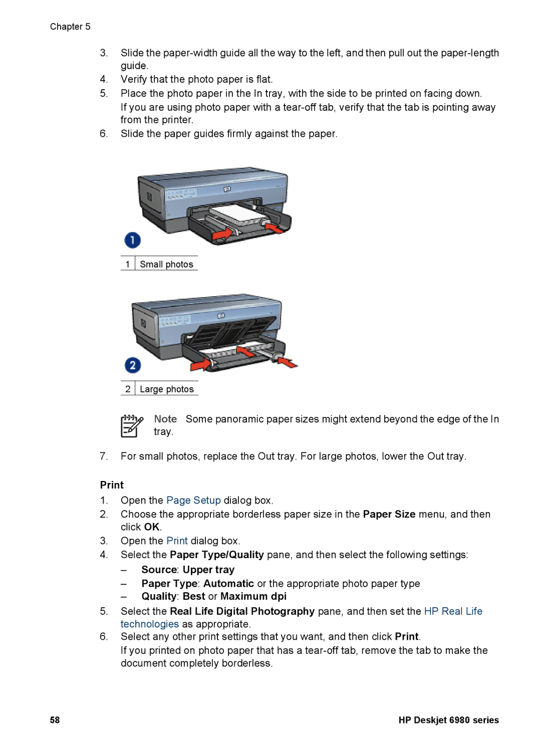 HP 6980 manual Print, Source Upper tray, Quality Best or Maximum dpi 