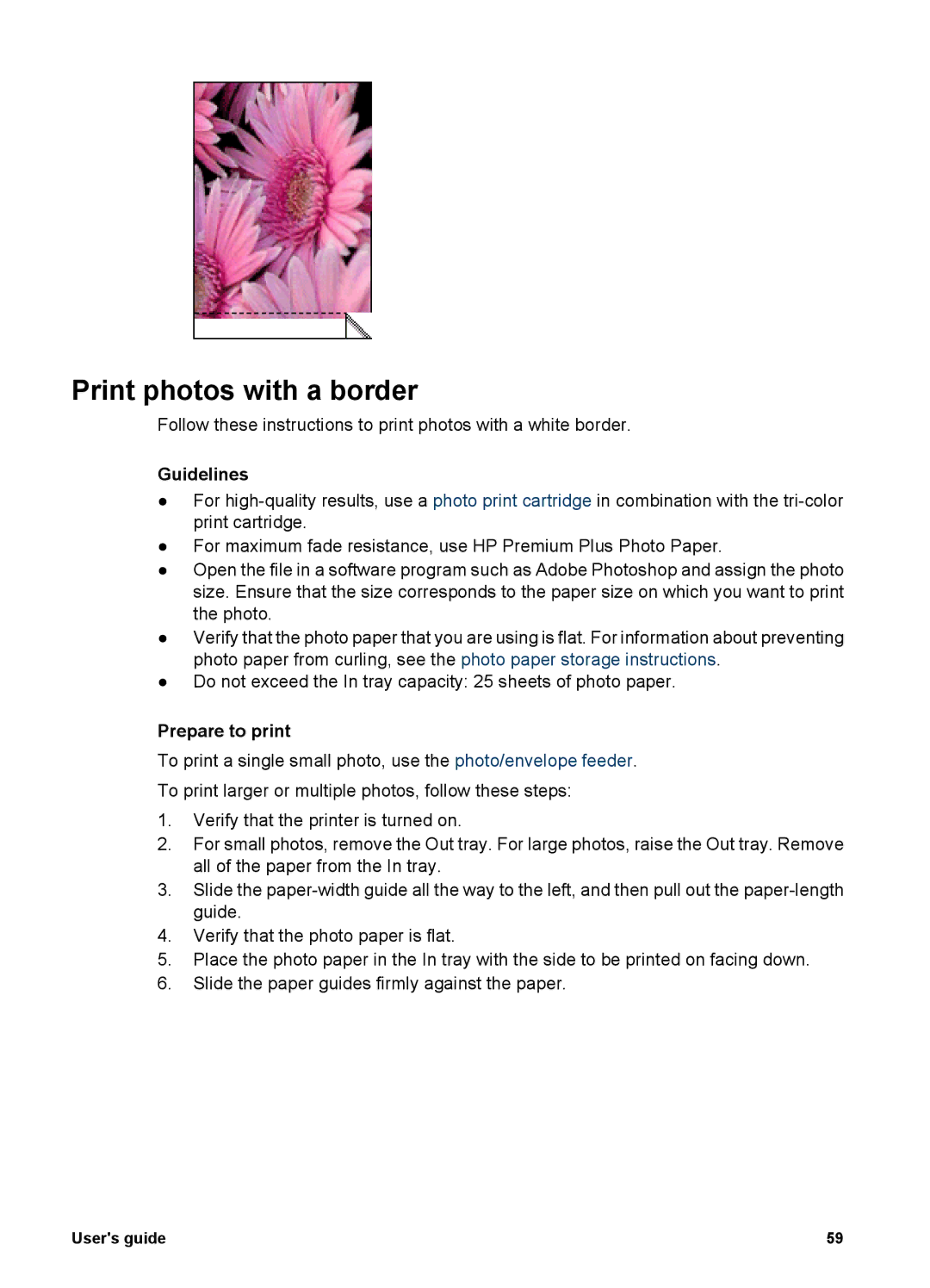 HP 6980 manual Print photos with a border 