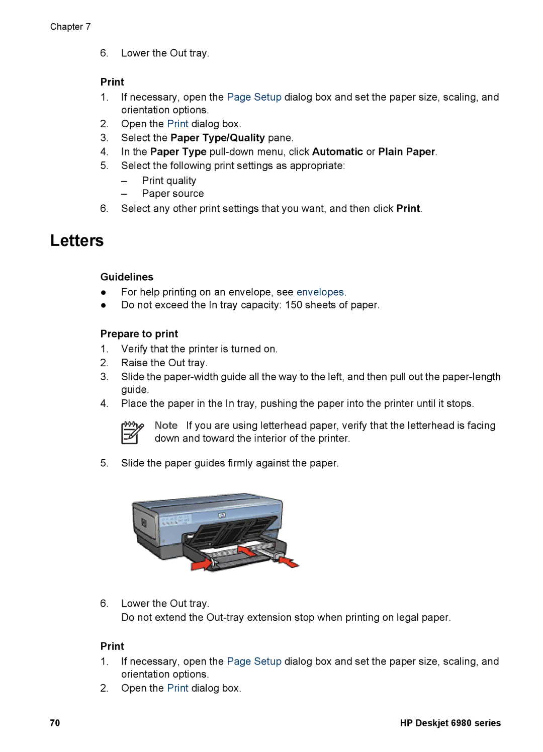 HP 6980 manual Letters, Print 