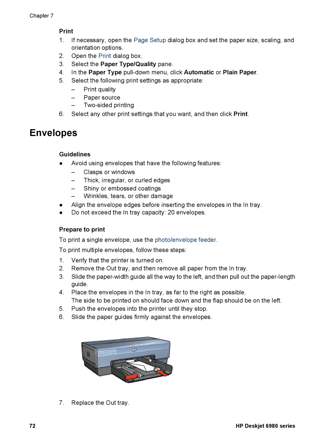 HP 6980 manual Envelopes 