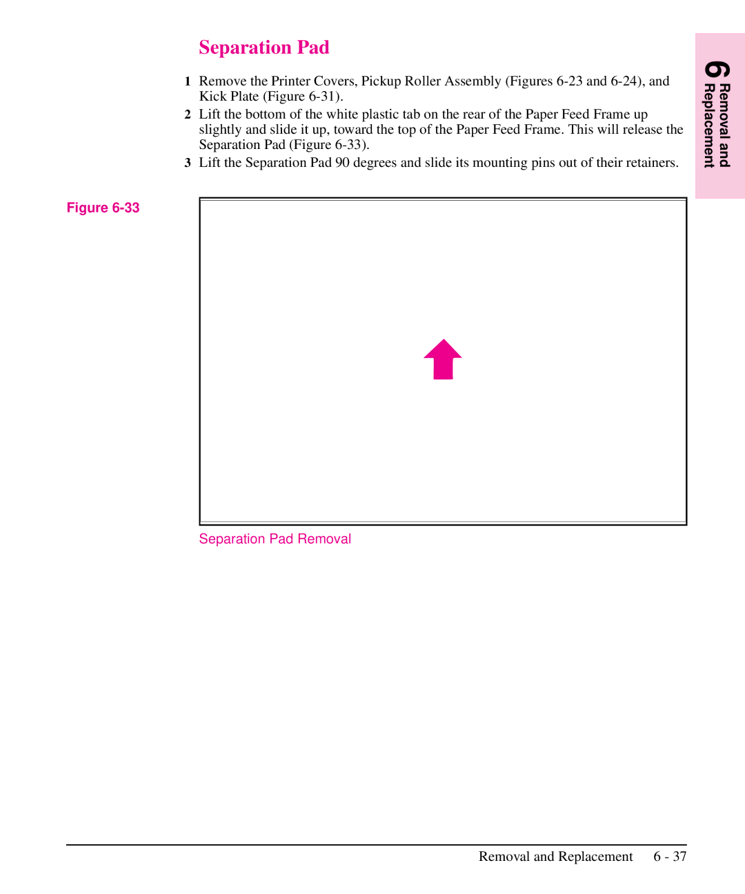 HP 6L, 5L manual Separation Pad Removal 