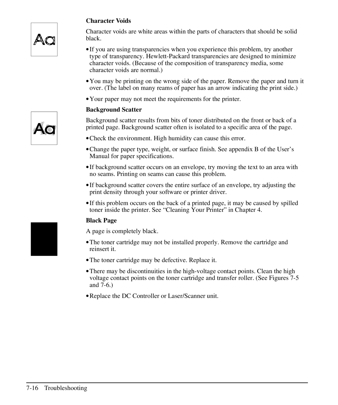 HP 5L, 6L manual Character Voids, ∙ Your paper may not meet the requirements for the printer 