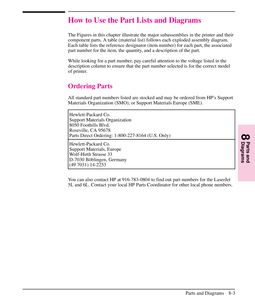 HP 6L, 5L manual How to Use the Part Lists and Diagrams, Ordering Parts 