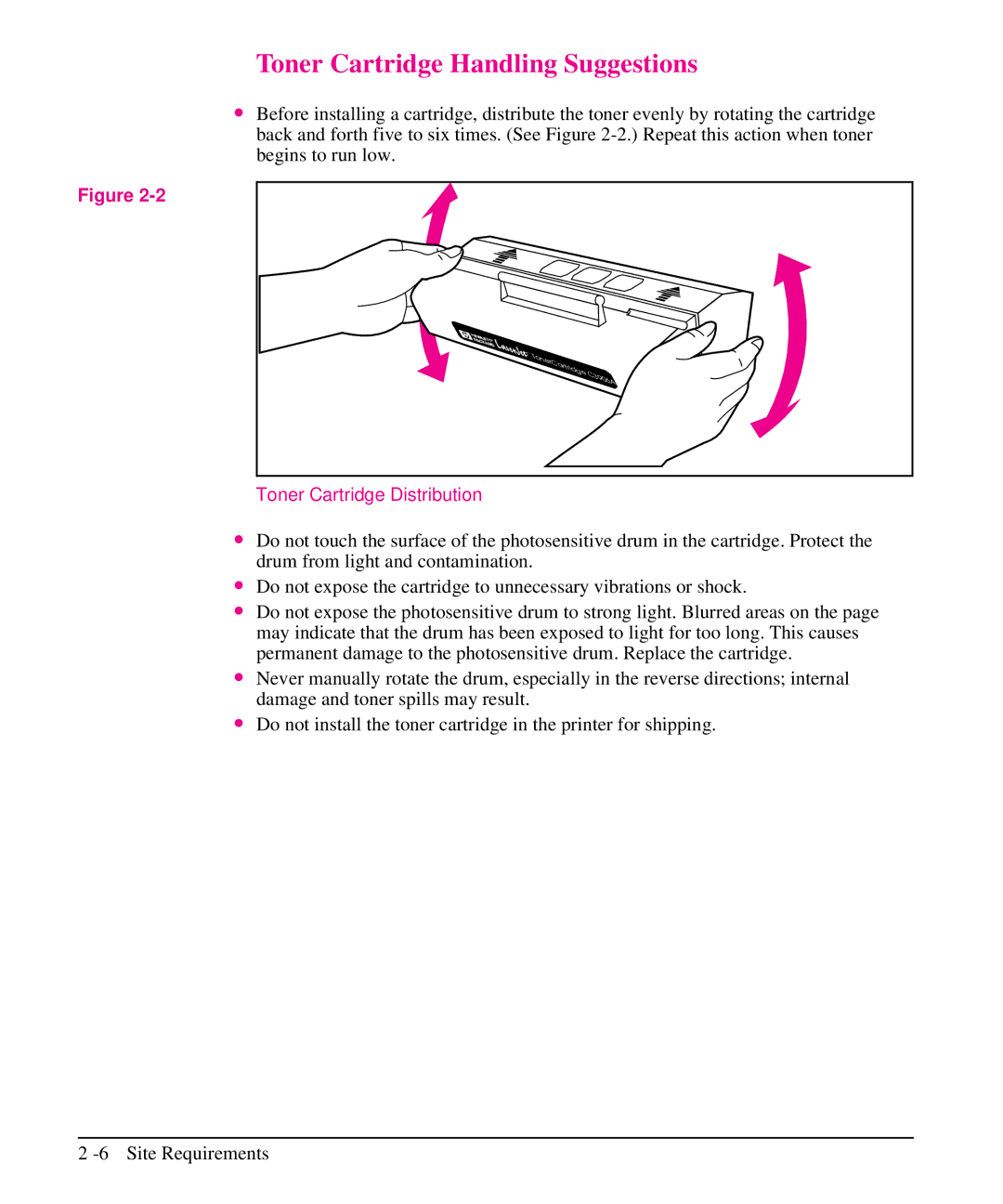 HP 5L, 6L manual Toner Cartridge Handling Suggestions, Toner Cartridge Distribution 