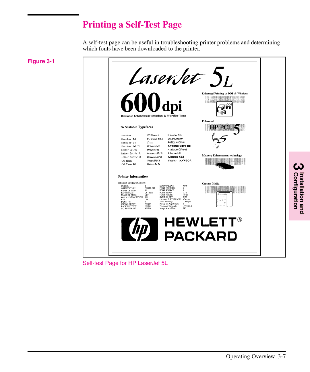 HP 6L manual Printing a Self-Test, Self-test Page for HP LaserJet 5L 