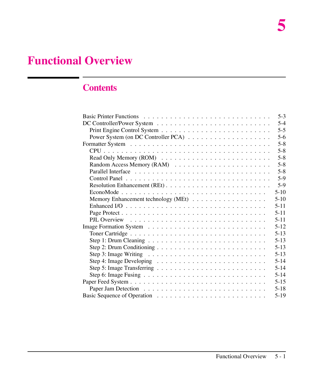 HP 6L, 5L manual Functional Overview 