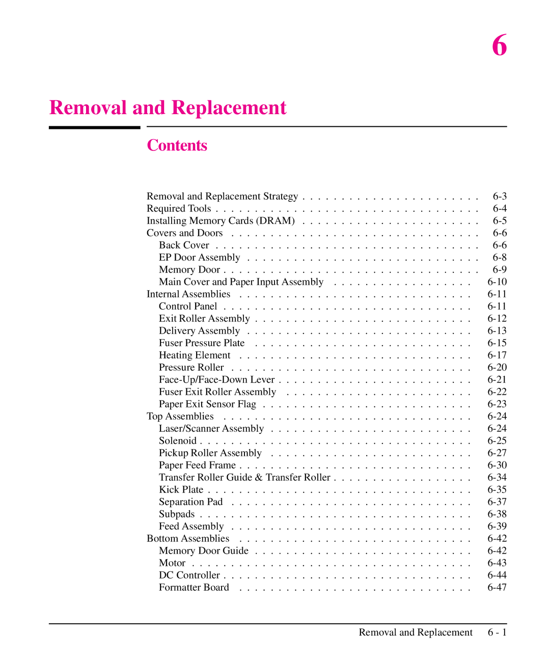 HP 6L, 5L manual Removal and Replacement 