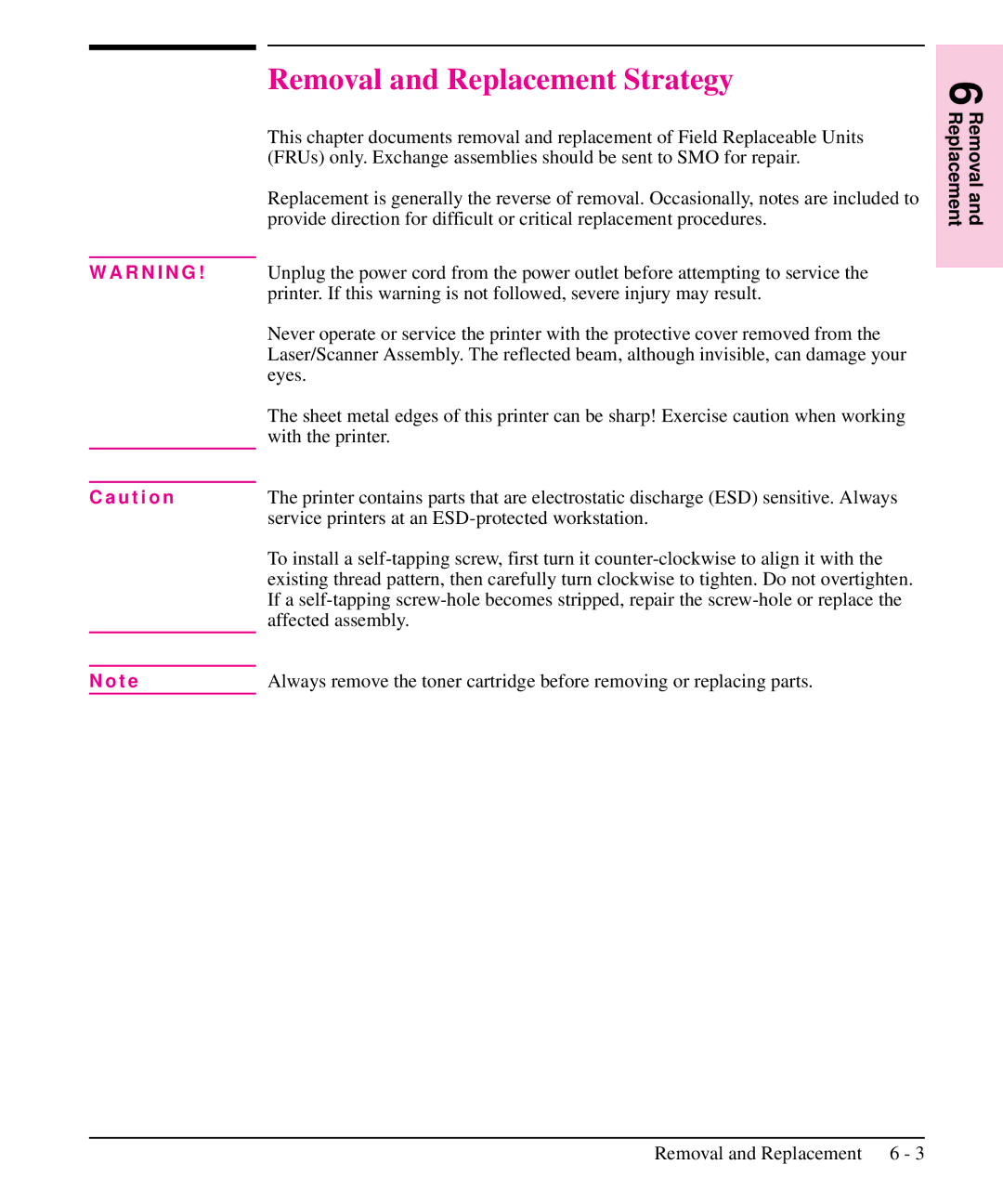 HP 6L, 5L manual Removal and Replacement Strategy 