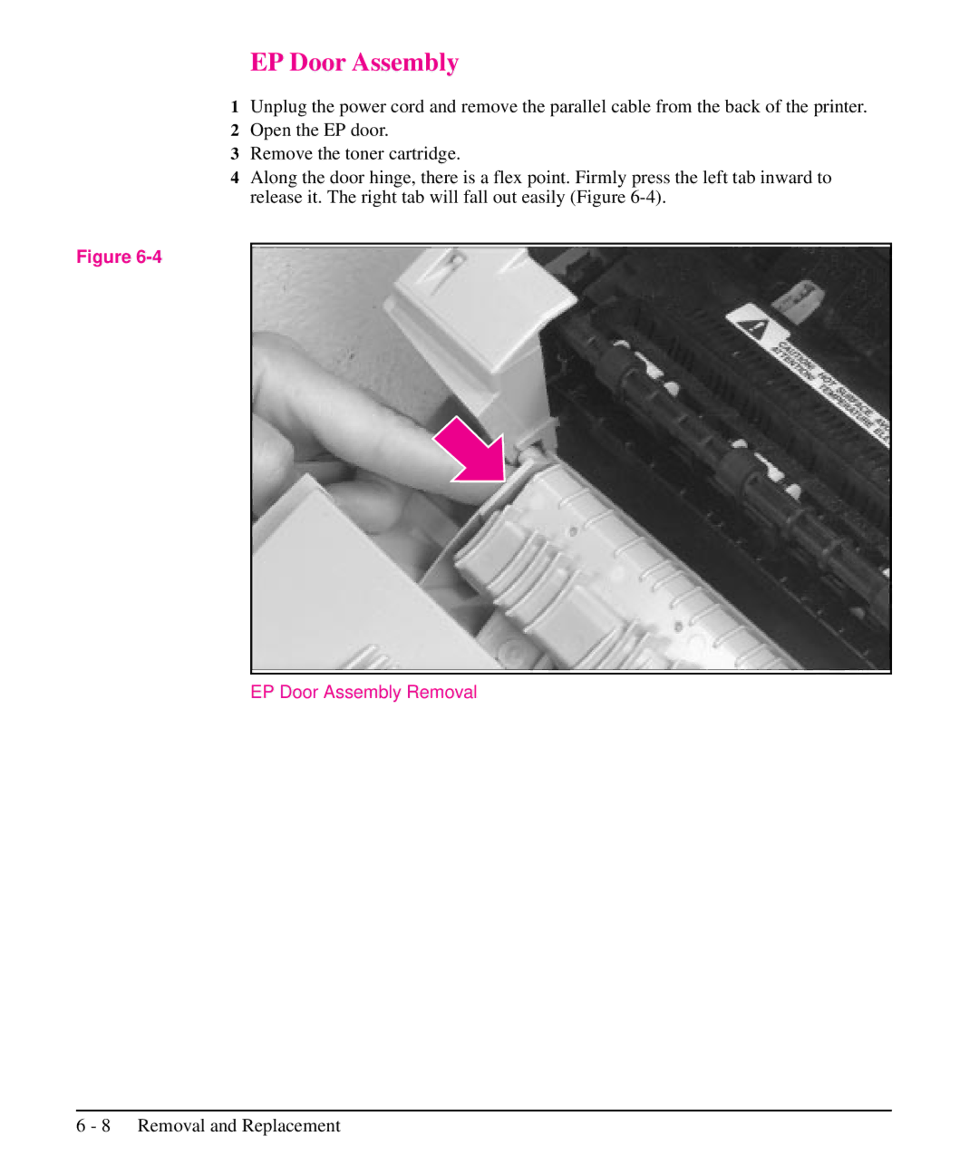 HP 5L, 6L manual EP Door Assembly Removal 