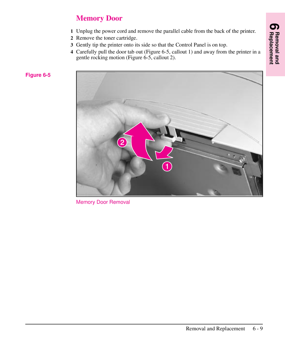 HP 6L, 5L manual Memory Door Removal 