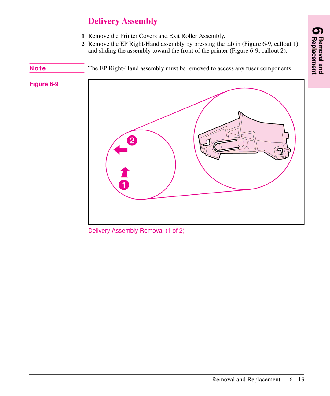 HP 6L, 5L manual Delivery Assembly Removal 1 