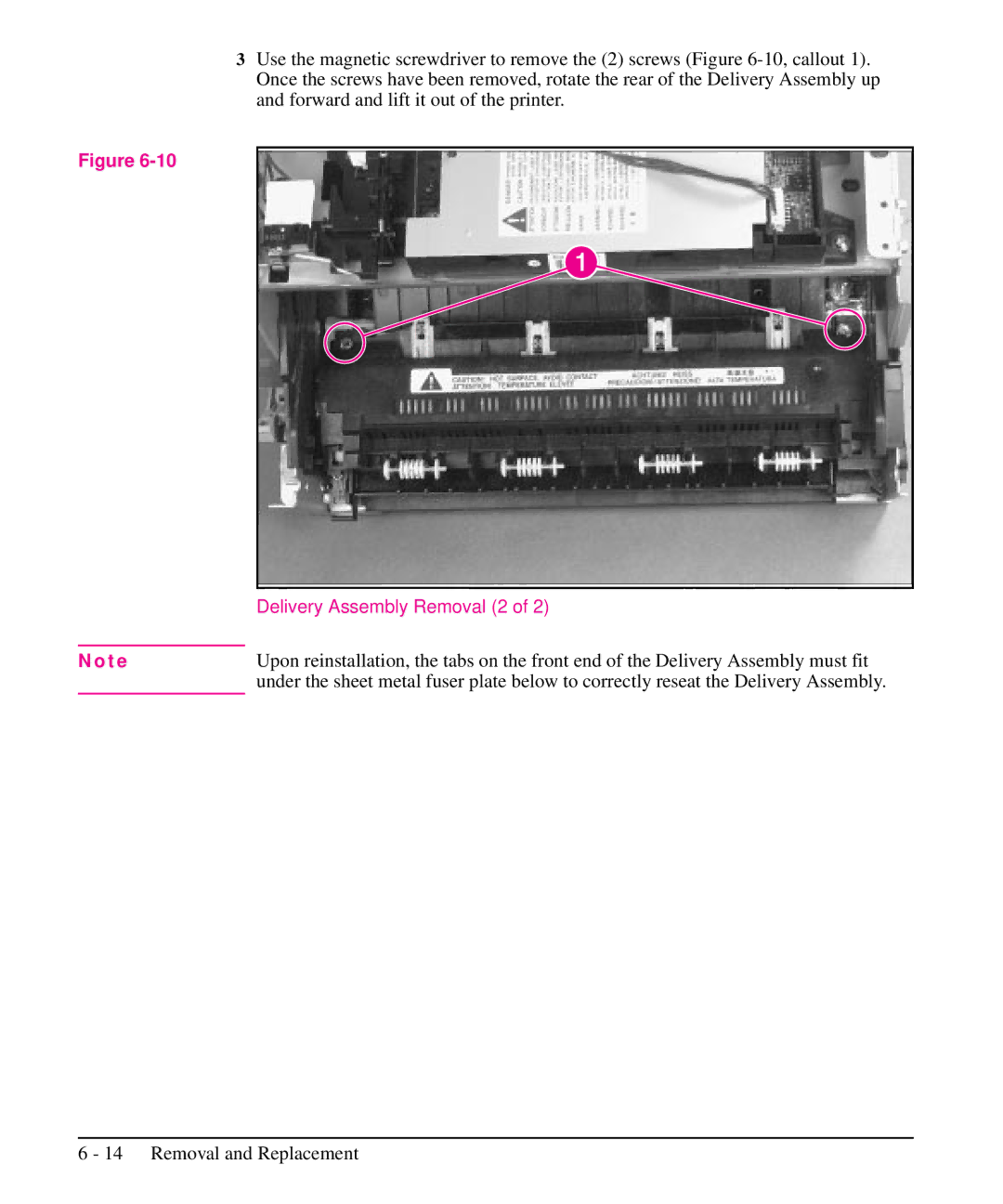 HP 5L, 6L manual Delivery Assembly Removal 2 