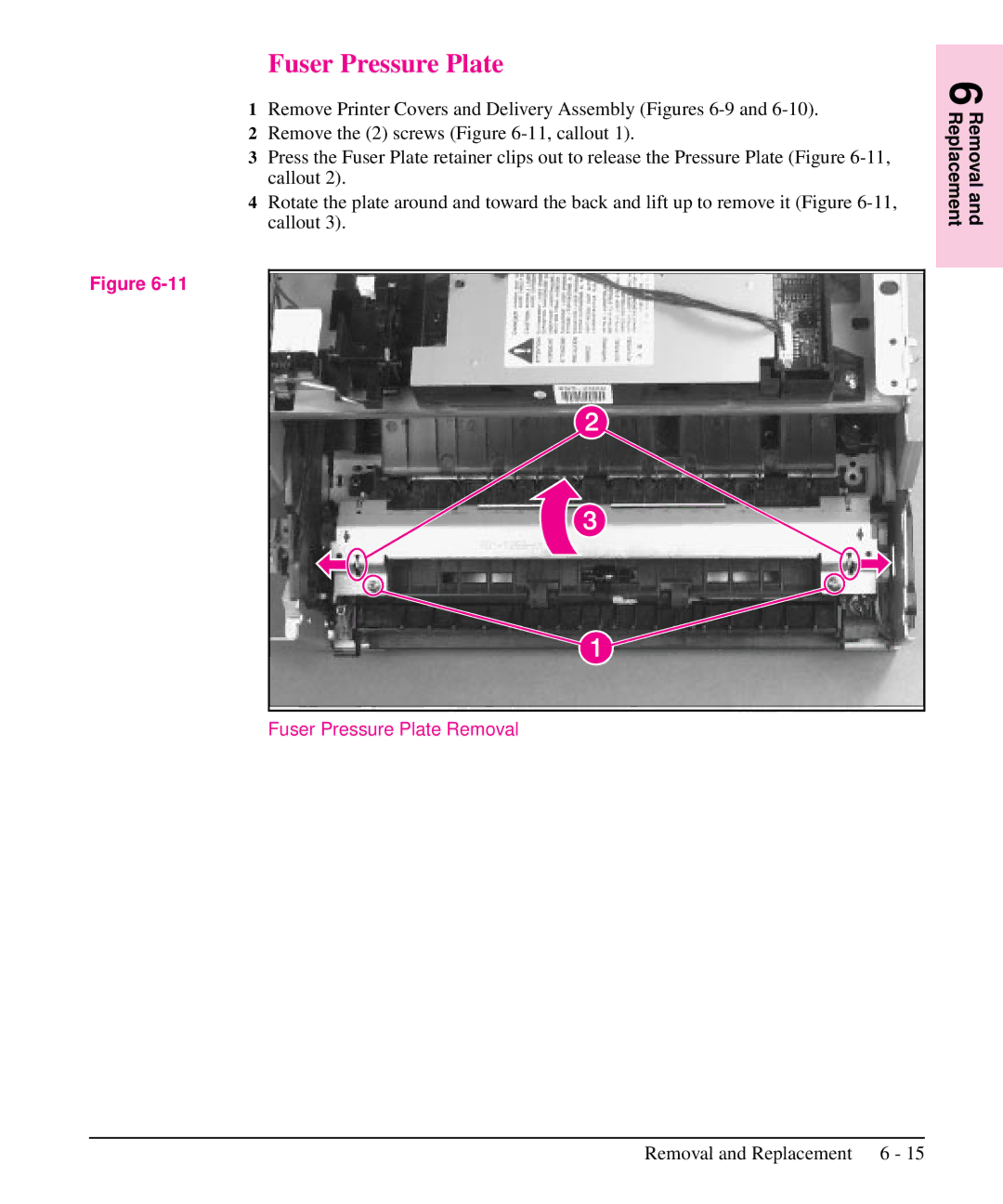 HP 6L, 5L manual Fuser Pressure Plate Removal 