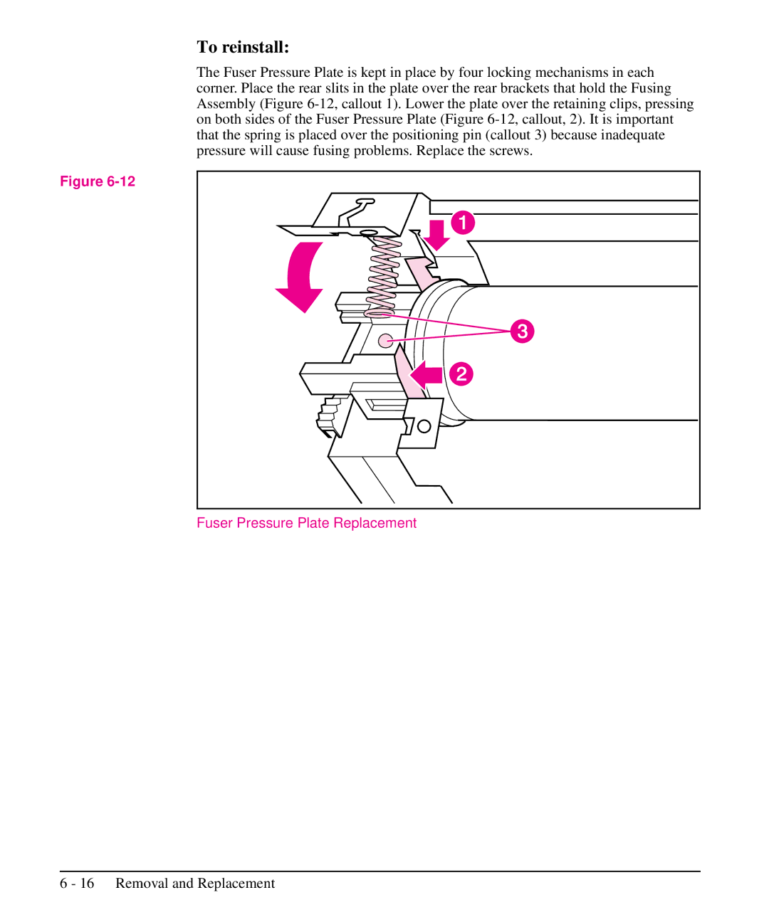 HP 5L, 6L manual Fuser Pressure Plate Replacement 