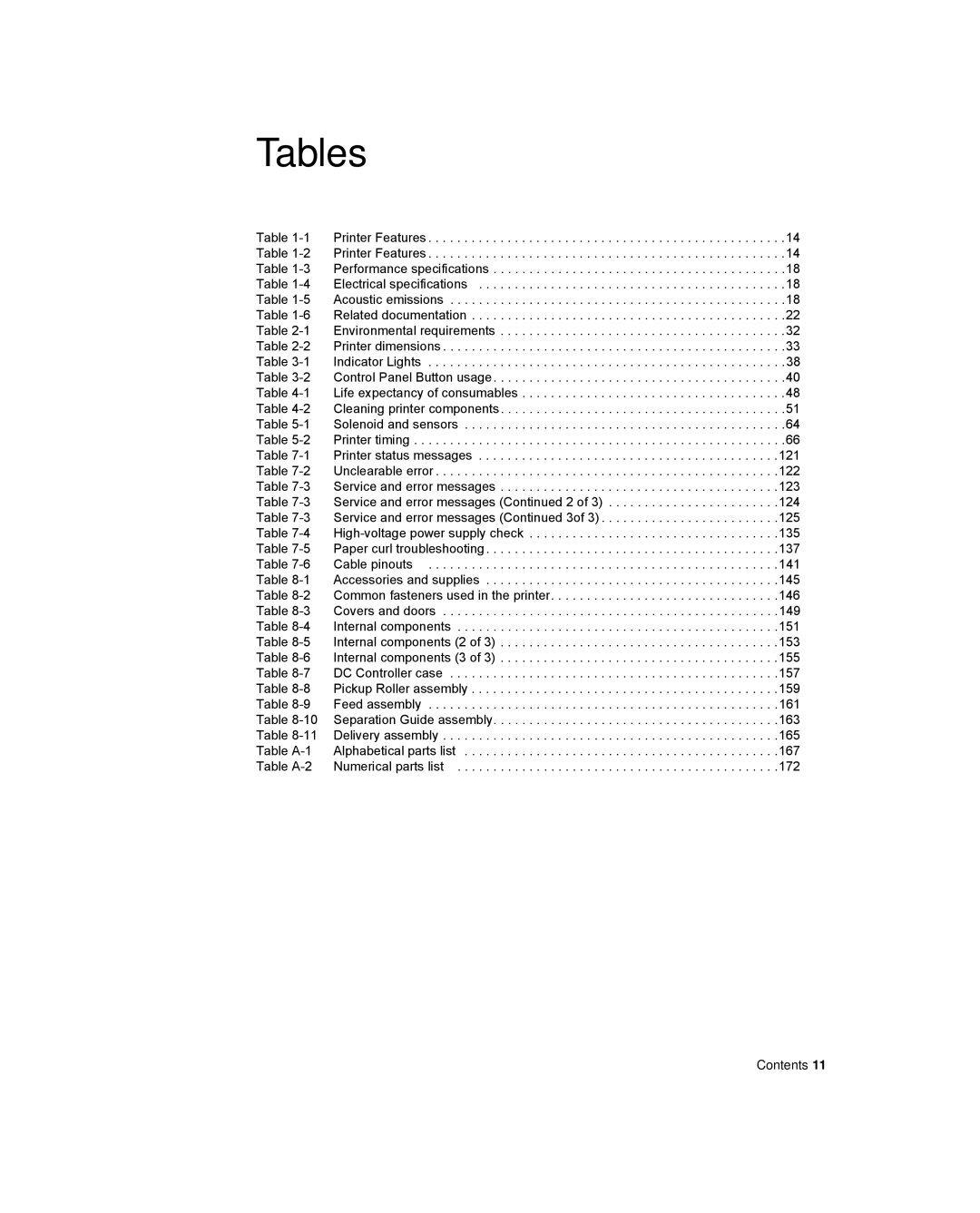 HP 6L Gold, 6L pro manual Tables 