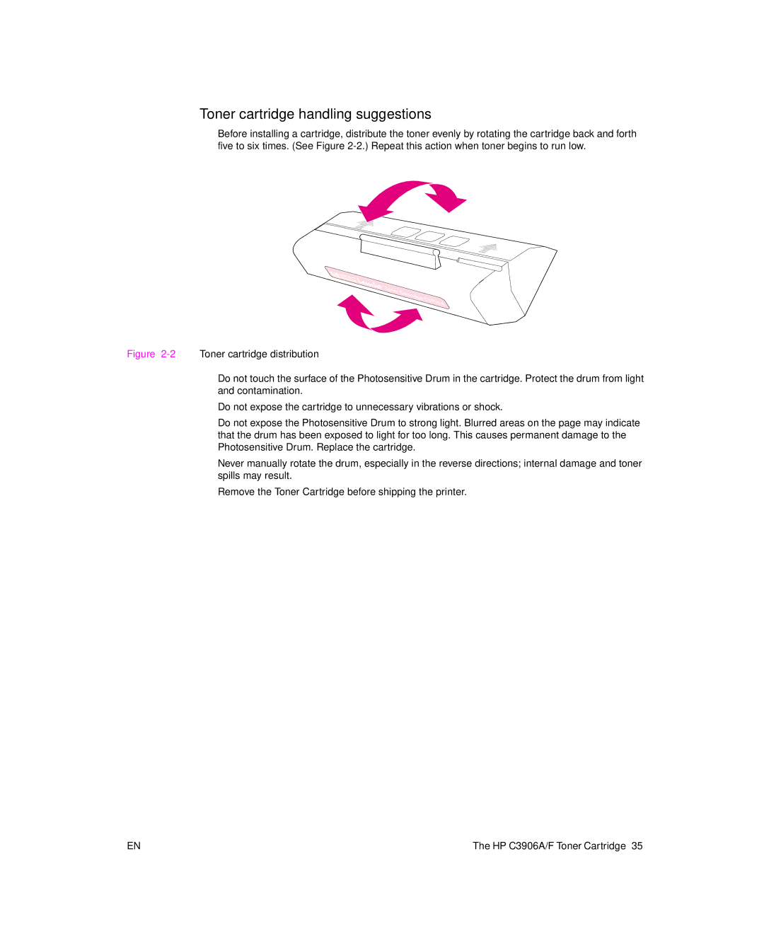 HP 6L Gold, 6L pro manual Toner cartridge handling suggestions, 2Toner cartridge distribution 