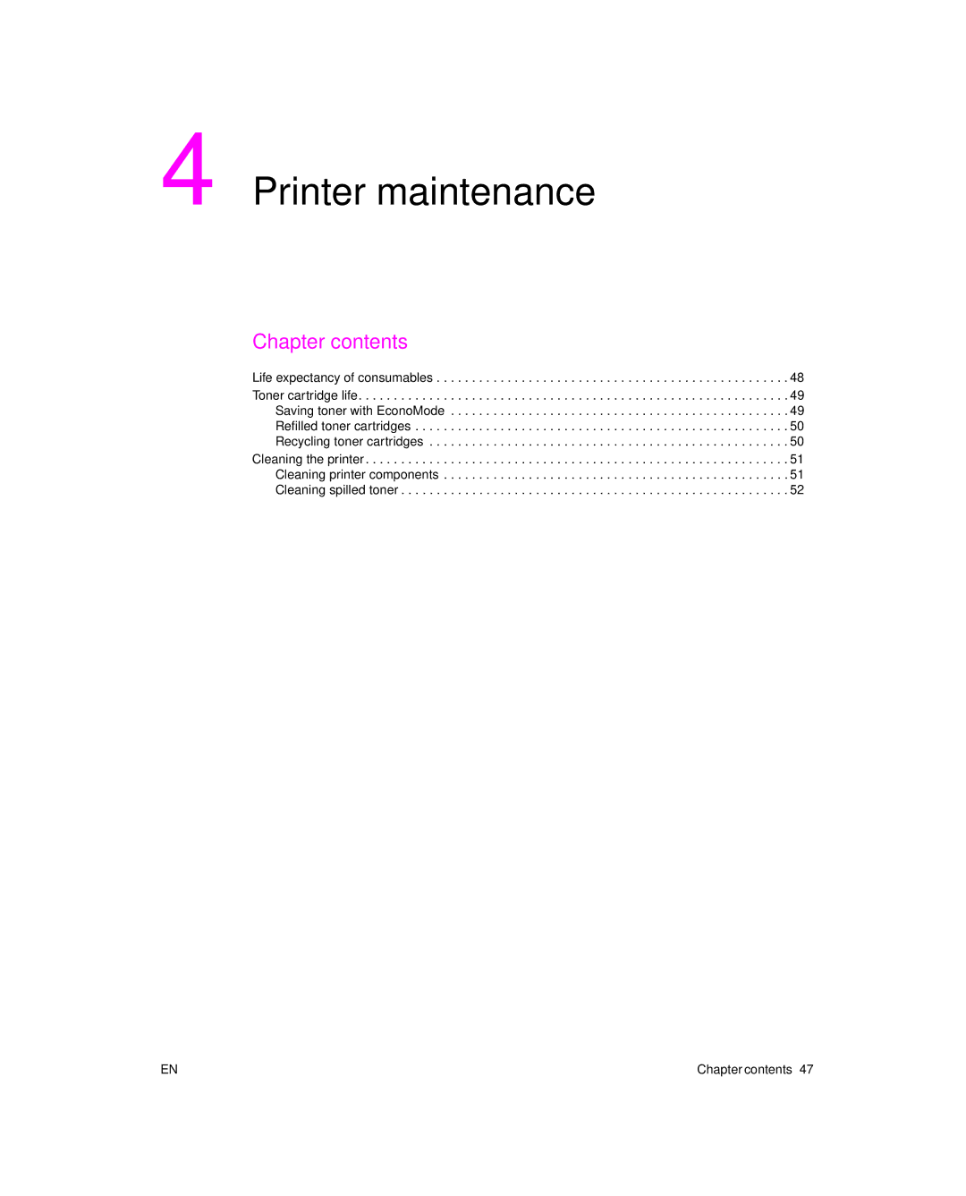 HP 6L Gold, 6L pro manual Printer maintenance, Chapter contents 