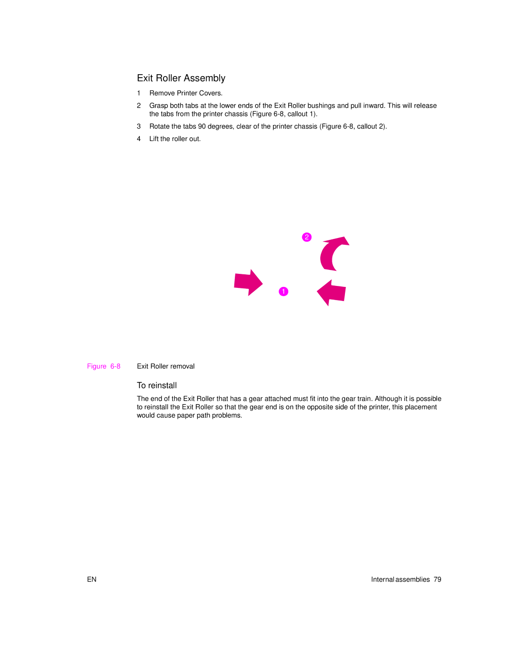HP 6L Gold, 6L pro manual Exit Roller Assembly, 8Exit Roller removal 