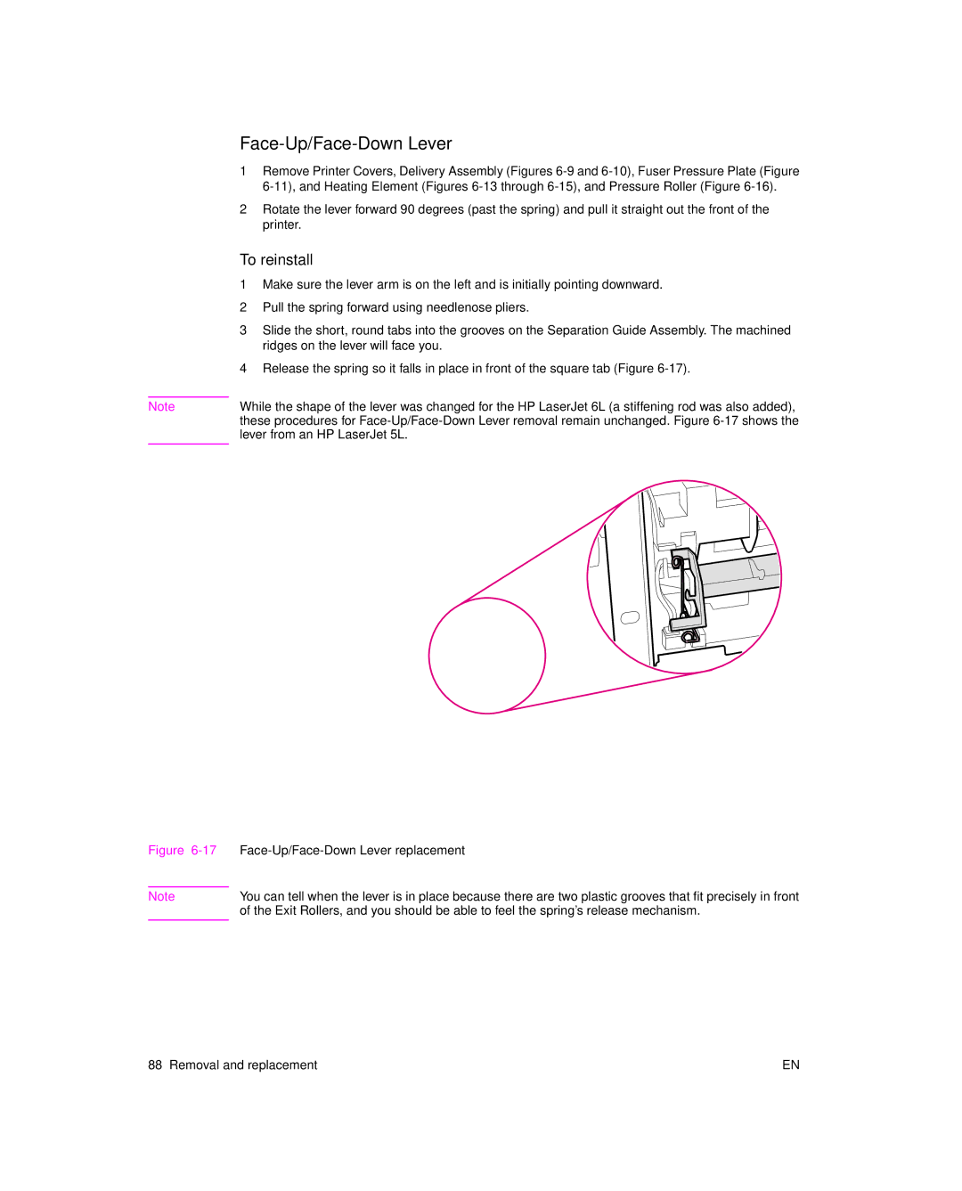 HP 6L pro, 6L Gold manual Face-Up/Face-Down Lever replacement 