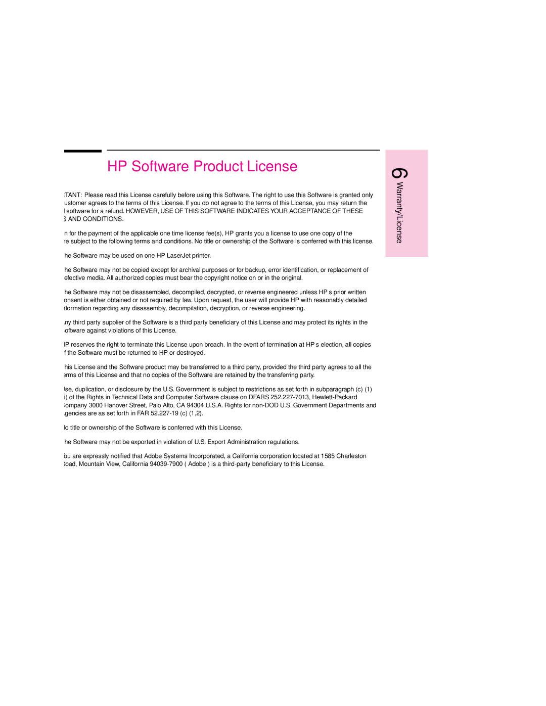 HP 6MP, 6p manual HP Software Product License, Terms and Conditions 