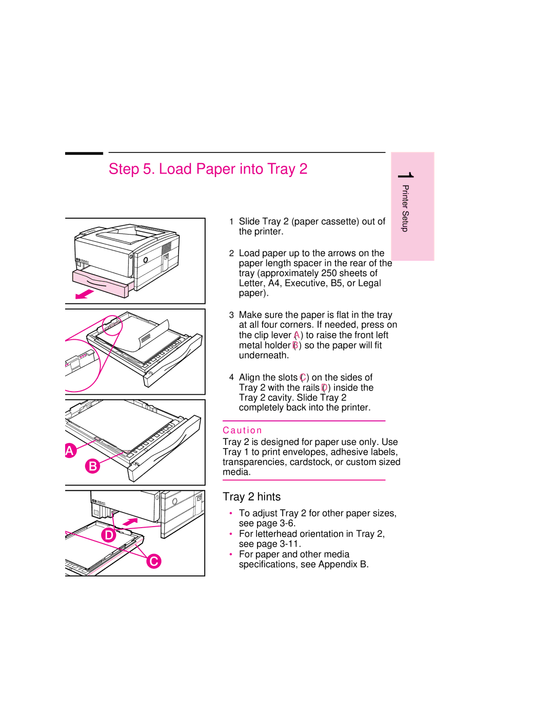 HP 6MP, 6p manual Load Paper into Tray, Tray 2 hints 