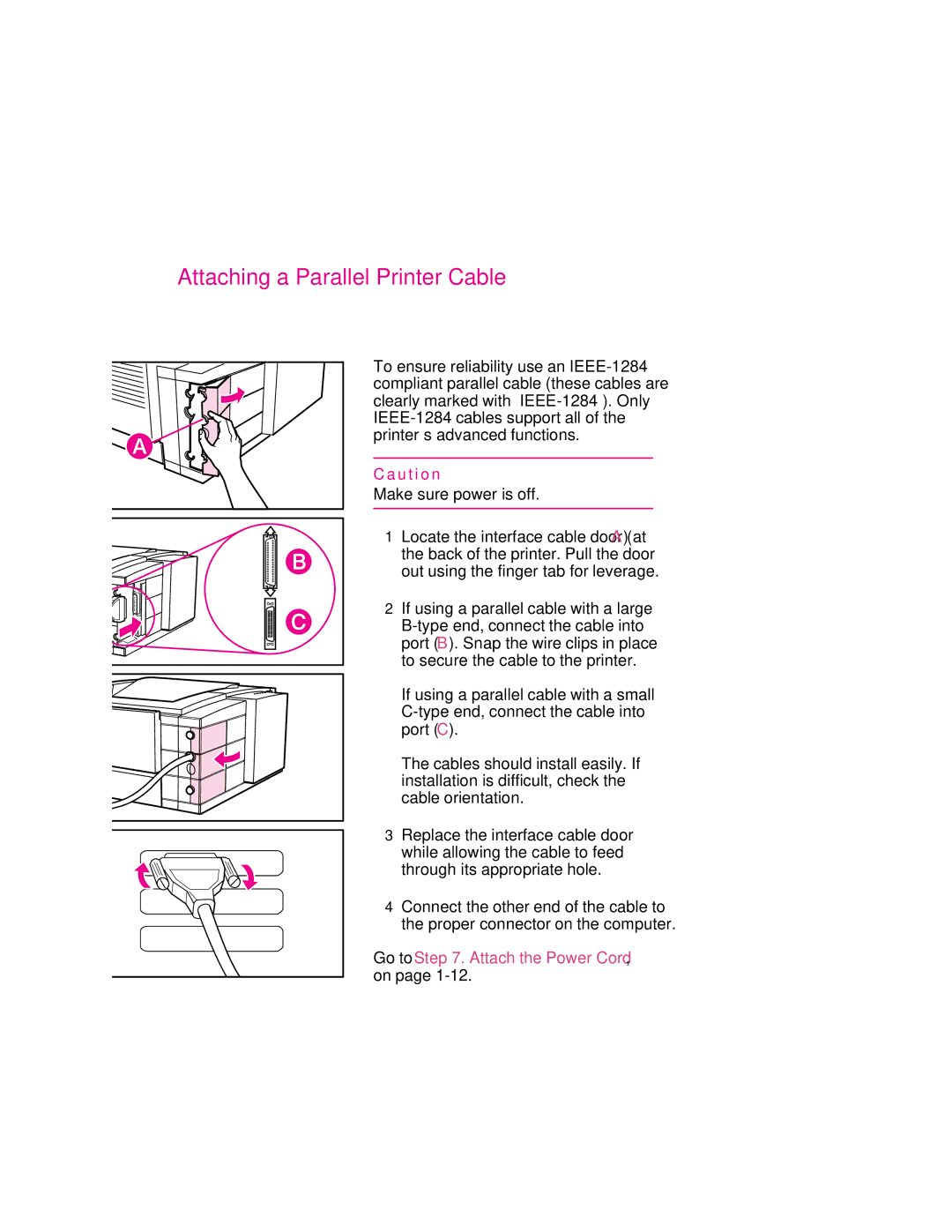 HP 6p, 6MP manual Attaching a Parallel Printer Cable 