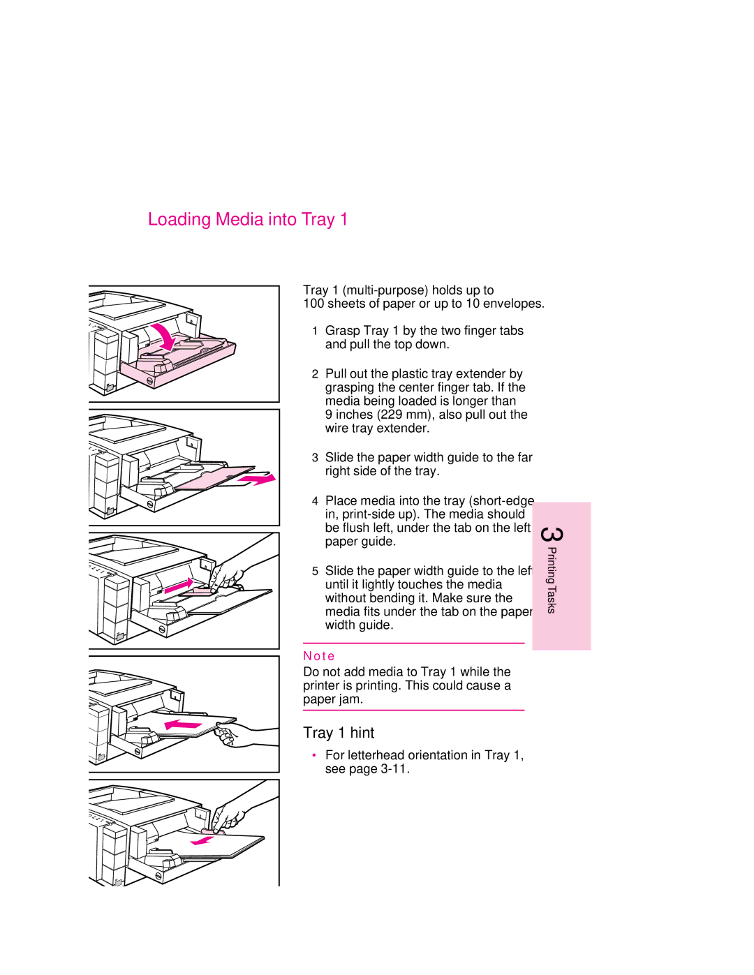 HP 6MP, 6p manual Loading Media into Tray, Tray 1 hint 