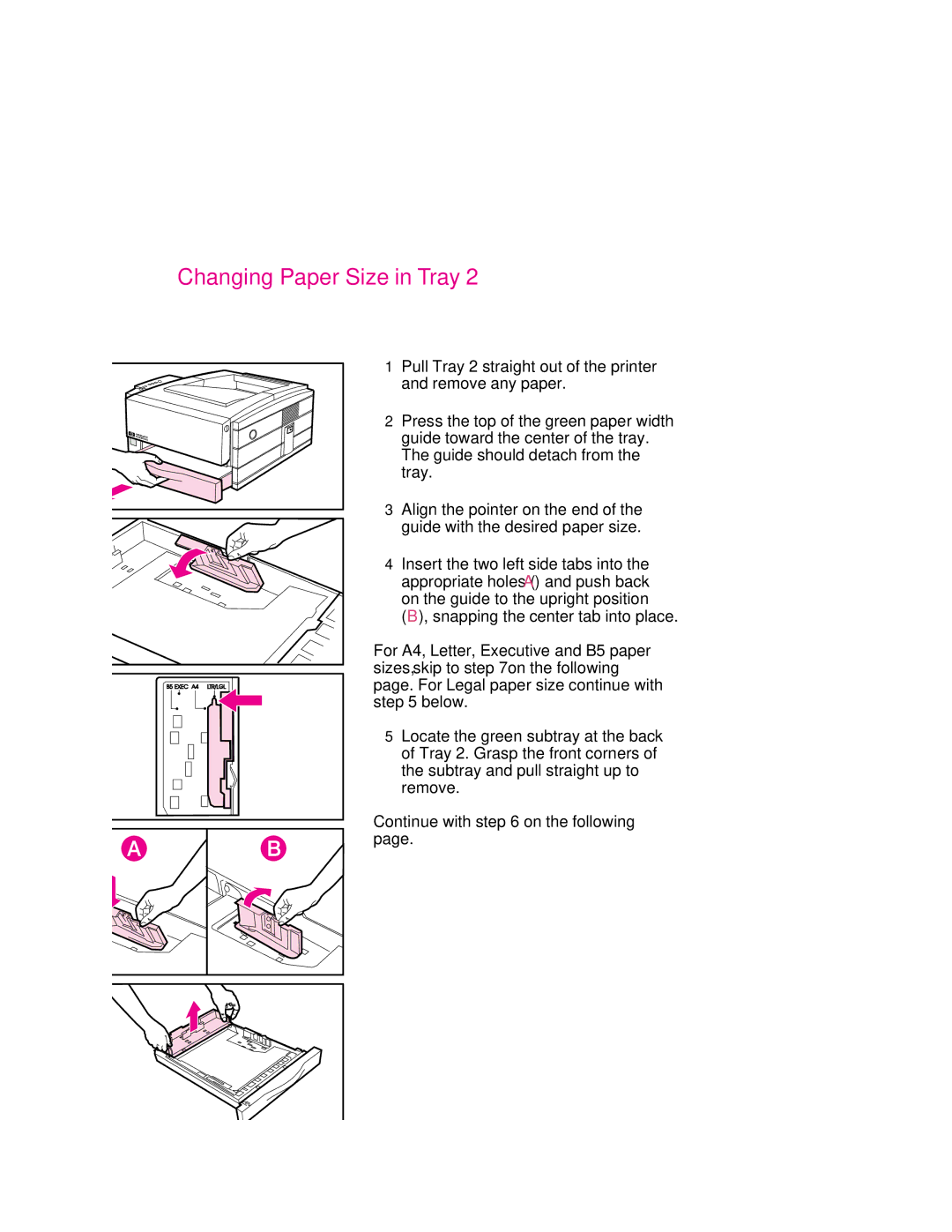 HP 6p, 6MP manual Changing Paper Size in Tray 