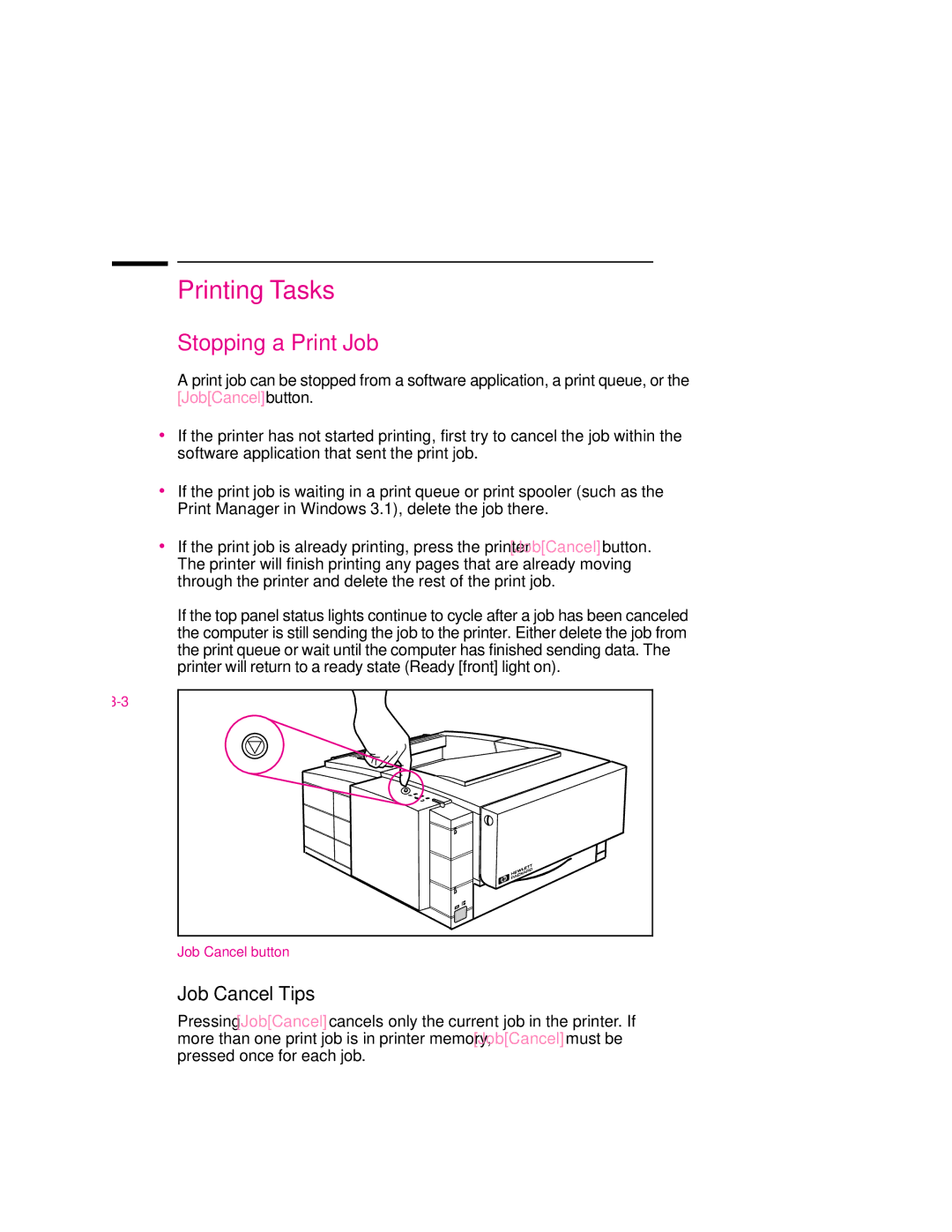 HP 6p, 6MP manual Printing Tasks, Stopping a Print Job, Job Cancel Tips 