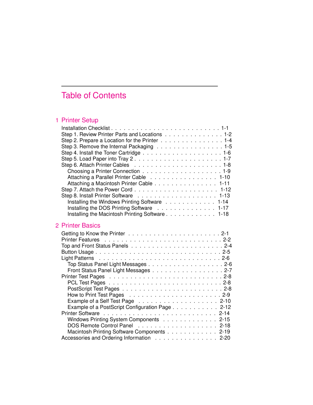 HP 6MP, 6p manual Table of Contents 