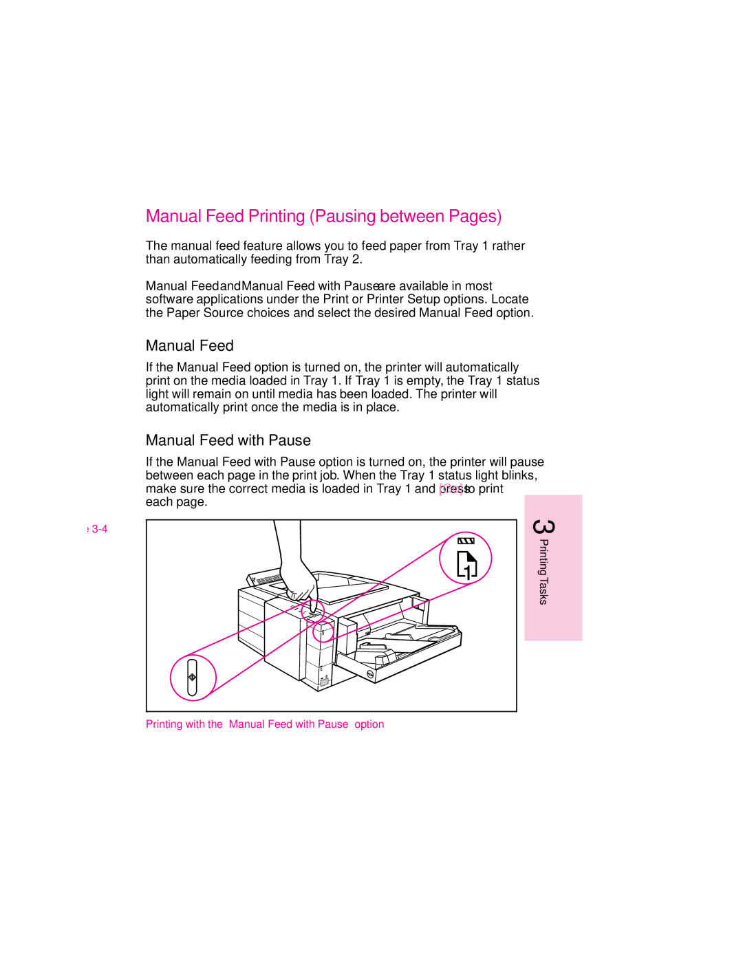 HP 6MP, 6p manual Manual Feed Printing Pausing between Pages, Manual Feed with Pause 